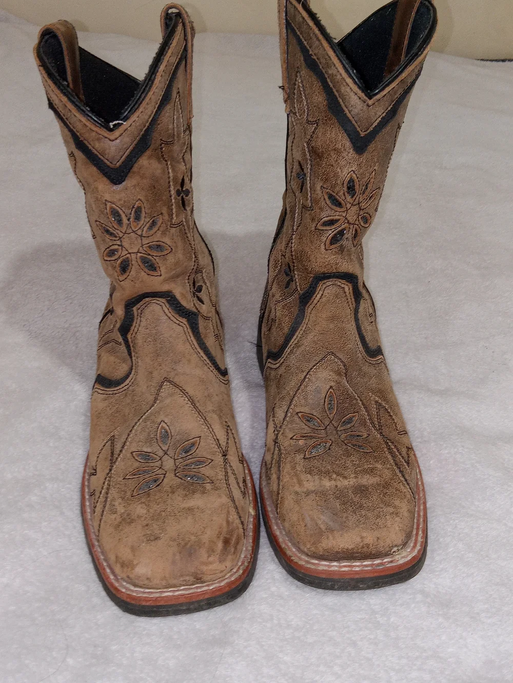 Dan Post Cowboy Boots Girls Size 6D Brown Distressed Leather Western Floral